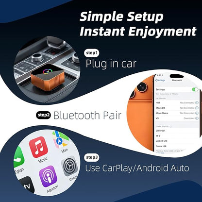 2026 Mini Wireless Carplay Adapter, Upgrade Wired to Wireless for Carplay & Android Auto, Plug And Play, Fast Auto-Reconnect Stable Control, Zero Delay Car Play for Iphone Ios 10+, Android 11+, Orange