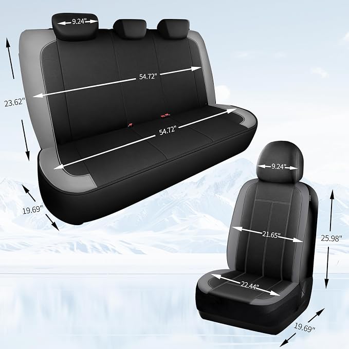HChengkikz Car Seat Covers Full Set, Waterproof Neoprene Car seat Covers, Airbag Compatibable, Universal Automotive Comfort for Most Cars, Trucks, SUVs (Black + Darkgray)