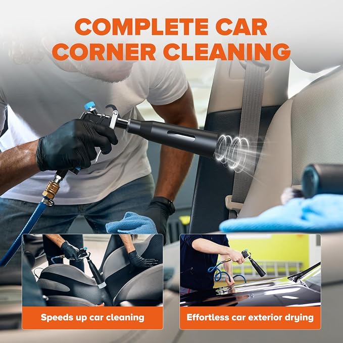 Tornado Air Cleaning Gun, Upgraded High Pressure Dryer Air Blow Gun Adjustable Wind Speed, 360° Rotating Nozzle for Thorough Cleaning Car Detailing Tools for Car Interiors & Exteriors