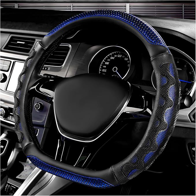 Car Steering Wheel Cover, 15 Inch Anti-Slip Steering Wheel Cover Protector with 3D Honeycomb Design, Universal Steering Wheel Covers for Cars Truck SUV, Car Accessories (Blue)