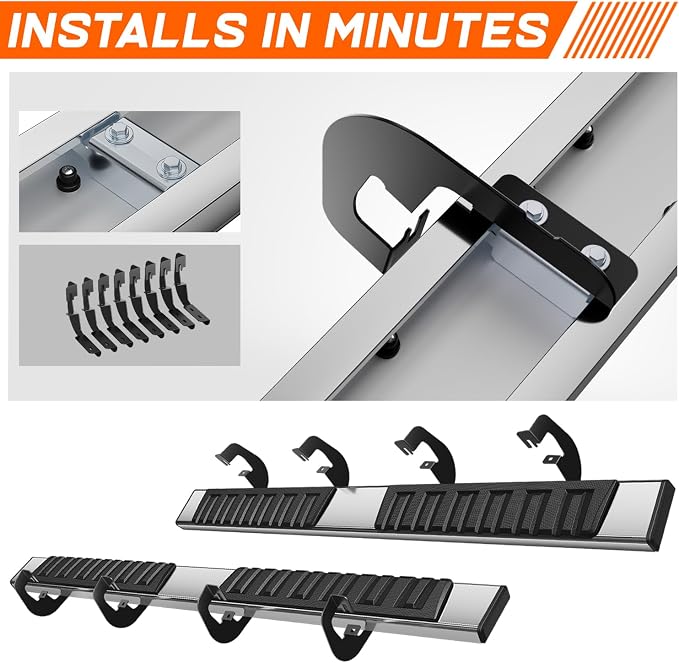 6.7" Running Boards Side Steps for Truck Compatible with 2007-2019 Chevy Silverado/GMC Sierra 1500 2500HD 3500HD Crew Cab, Stainless Steel Flat Side Steps Nerf Bars