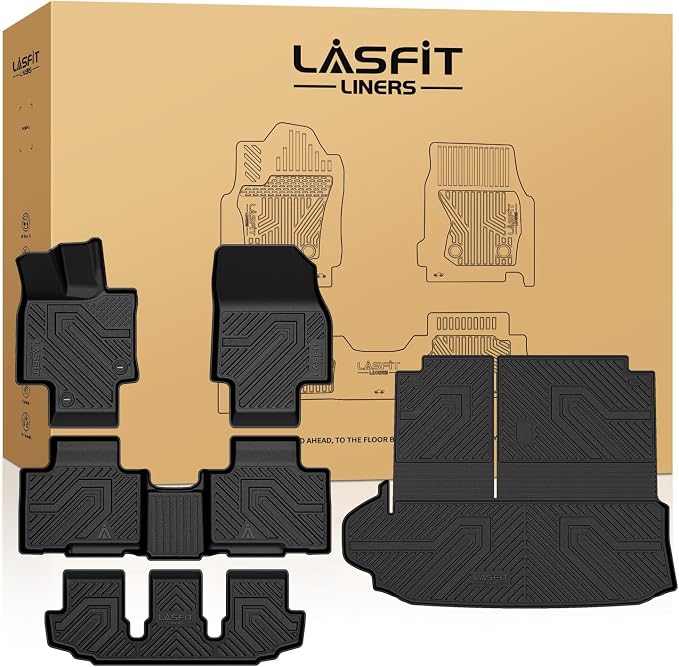 LASFIT Floor Mats & Cargo Mat for Toyota Highlander 2020-2026 (Fit Hybrid, 7&8Seats), All Weather Fit TPE Floor Liners, 3 Rows & Cargo Liner Back Seat Cover for Highlander car mats(Not Subwoofer)