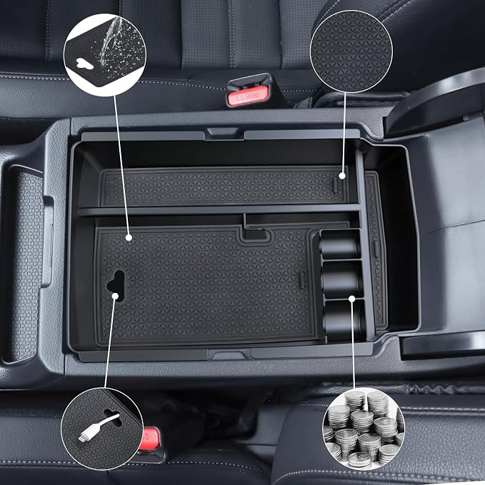 Center Console Organizer for 2023-2025 Honda CR-V, Armrest Storage Tray with Magnetic Hidden Organizer Charging Station Caddy, ABS Car Interior Accessories OEM Style Leather Texture-3PCS
