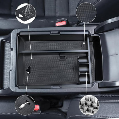 Center Console Organizer for 2023-2025 Honda CR-V, Armrest Storage Tray with Magnetic Hidden Organizer Charging Station Caddy, ABS Car Interior Accessories OEM Style Leather Texture-3PCS