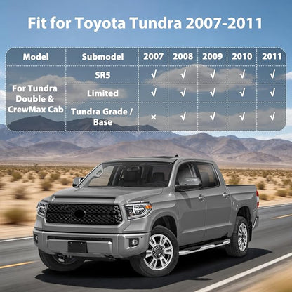 Floor Mats for 2007 2008 2009 2010 2011 Toyota Tundra Double & CrewMax Cab, All Weather TPE Floor Liners Custom Fit Tundra Heavy Duty Car Mats 1st & 2nd Row Mat Accessories Black