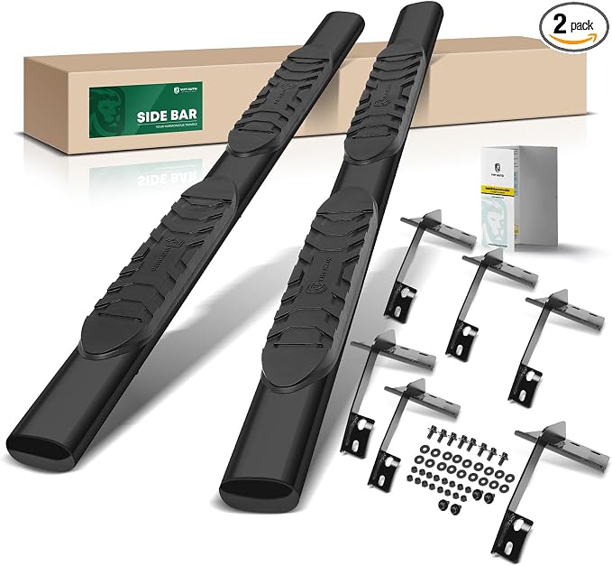 YHTAUTO 5 Inch Running Boards Side Steps Fit Ram 1500 2019-2026 (Excl. Ram 1500 Classic) (Extended Cab/Quad Cab) Oval Straight Carbon Steel Black Powder, Truck Cab Side Step Rails