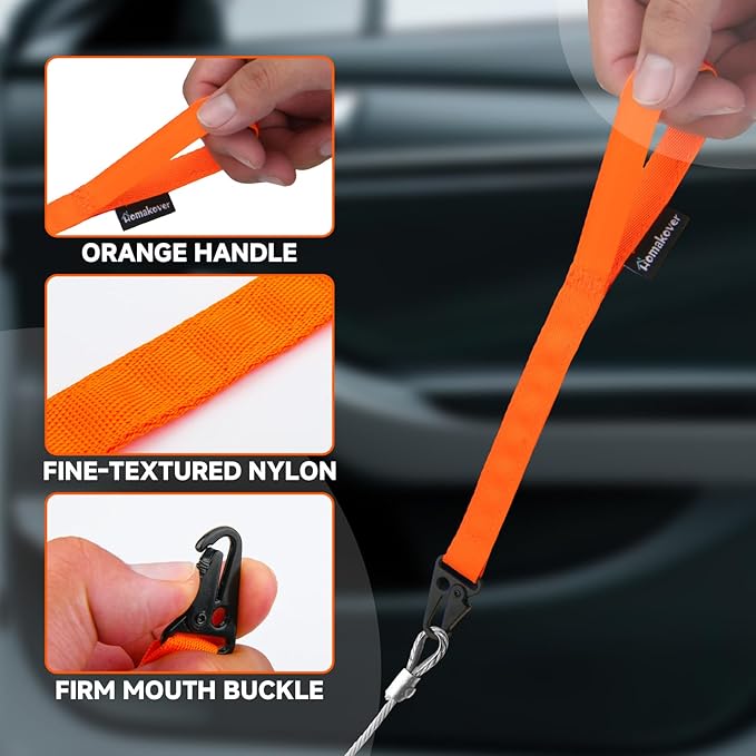Homakover Pack 2 Vehicle Door Emergency Pull Cords, High Strength Nylon Manual Release Straps, Escape Pull Straps Fit for Tesla Model Y/3 Rear Door, Orange
