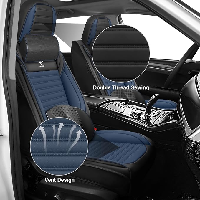 Seat Covers Full Set Fit for Nissan Rogue 2015-2026, Breathable and Comfortable Leather Car Seat Cover, Deluxe Waterproof Cushion Cover Auto Interior Accessories (Black Blue)