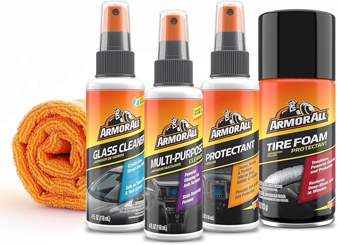 Car Wash and Interior Cleaner Kit by Armor All, Includes Towel, Tire Foam, Glass Spray, Protectant Spray Cleaning