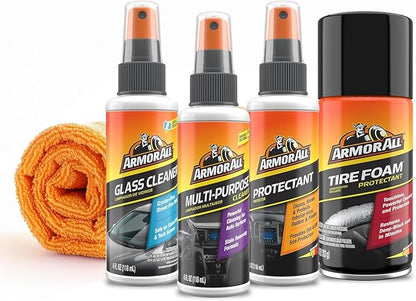 Car Wash and Interior Cleaner Kit by Armor All, Includes Towel, Tire Foam, Glass Spray, Protectant Spray Cleaning