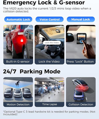 4K Dash Cam Front and Rear, WiFi6 Dash Camera for Cars, HDR Dashcam with Voice Control ADAS GPS, Night Vision, Motion Detection 24H Parking Mode, Advanced Timeline Playback APP, 64GB Card Included