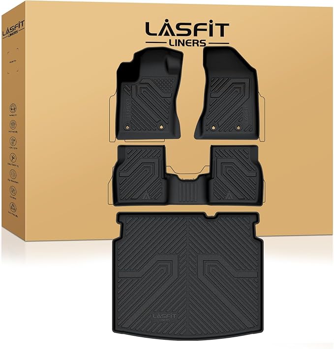 LASFIT Floor Mats for Jeep Compass 2026 2025 2024 2023 2022 2021 2020 2019 2018 2017, All Weather TPE Custom Fit Floor Liners Cargo Mat Trunk Liner Full Set 4 PCS Accessories for Compass Black