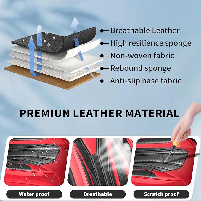 Fit Liberty Car Seat Covers for Jeep Liberty 2002-2011 2012 -Full Set Premium Leather, Waterproof & Breathable，All-Weather Seat Cushion Protecto & Airbag Compatible, 5 Seats Red & Black