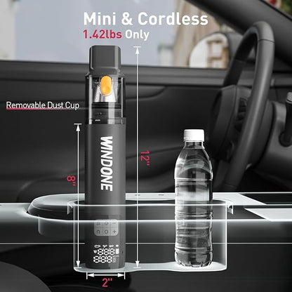 Windone Car Vacuum, 12000Pa 2-in-1 Cleaner & Tire Inflator 150PSI, 60W Brushless Motor, Cordless Handheld Vacuum & Air Pump with Pressure Gauge, LED Light, Multi-Nozzles for Car, Home, Office