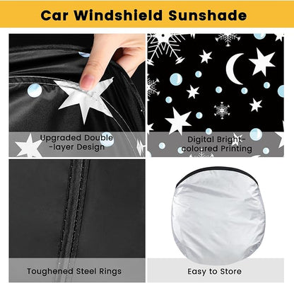 Windshield Sun Shade, Car Sun Shade Windshield, Reflector Sunshade Offers Ultimate Protection for Car Interior, Reflective Polyester Blocks Heat for Sedans, Mini SUVs, Hatchbacks - 57 x 31.5 inches