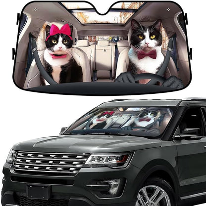 GENANY Tuxedo Cat Windshield Sun Shade for Car SUV Truck (55x30 inches), Sun Shade Windshield, Shades for Front Windows, Sunshade for Car Windshield, Protector Blocks UV