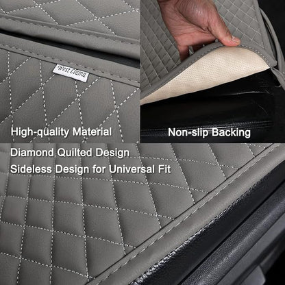 West Llama Pu Leather Car Seat Bottom Covers Protectors Include 1 Pair Front Driver Seat Pad Mat and 1 Rear Bench Cover Universal Fit 90% Vehicles,Gray