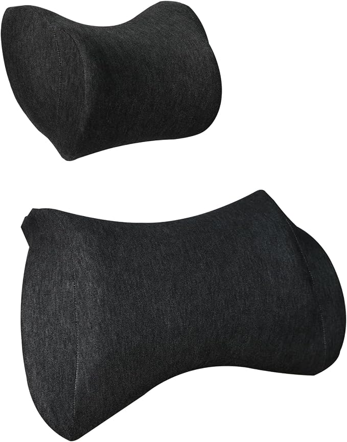Lumbar Support Pillow for Car, Car Neck Pillow Kit for Pain Relief with Adjustable Strap, Car Headrest Pillow Ergonomic Design for Comfort