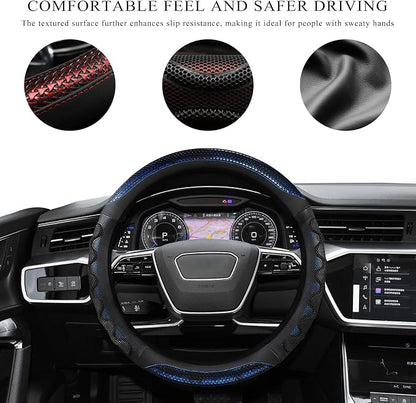 Car Steering Wheel Cover, 15 Inch Anti-Slip Steering Wheel Cover Protector with 3D Honeycomb Design, Universal Steering Wheel Covers for Truck SUV, Car Accessories (Blue, Round Shape)