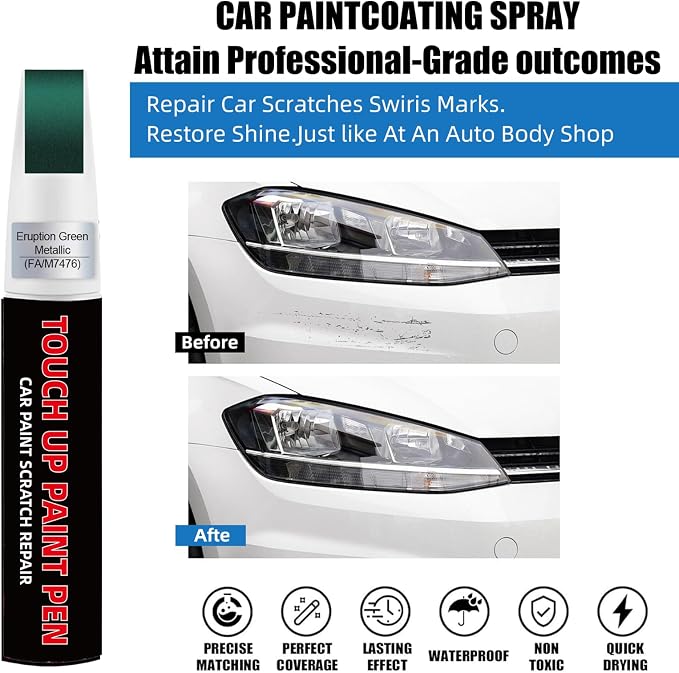 Eruption Green Metallic FA/M7476 Car Touch Up Paint for Ford 2-in-1 Car Scratch Repair Pen with Fine Tip&Brush, DIY Color-Code Matched Auto Paint for Rock Chips Door Scratches Paint Nicks Bumper Marks