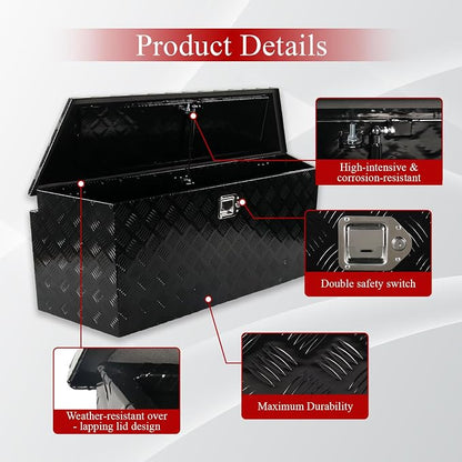 49''Inch Aluminum Trailer Tongue Tool Box Truck Bed Toolbox Truck Trailer Chest Box Underbody Storage Organizer Waterproof Square Storage Organizer w/Lock & Keys Black(‎49" Lx15 Wx18.5 H)