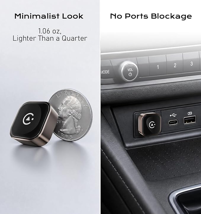 Wireless CarPlay/Android Auto Adapter, 2-in-1 USB-C/A Carplay Adapter | Convert Wired to Wireless; Plug and Play