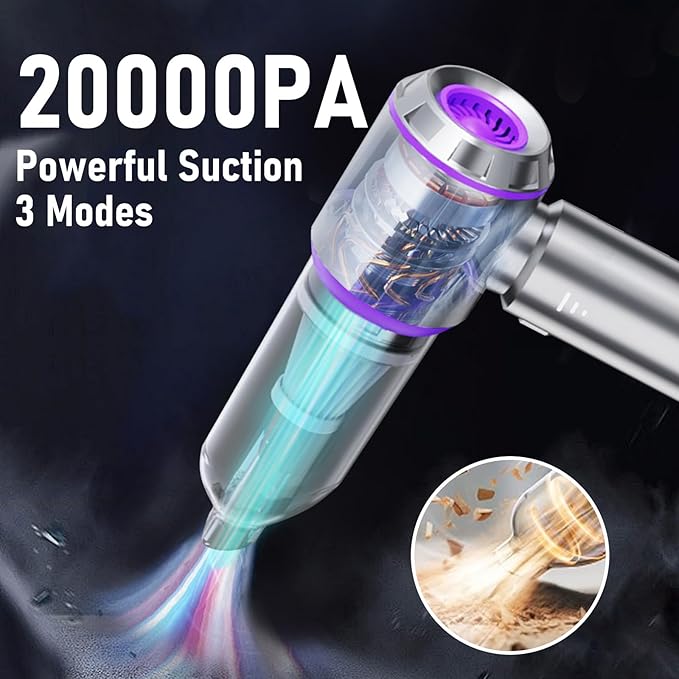 houscly Car Vacuum Portable Cordless 20000PA High Power 4-in-1 Compressed Air Duster & Air Blower & Pump Hand Held Vacuum with Brushless Motor for Car, Home, Office,Camping Ideal Gifts for Men & Women