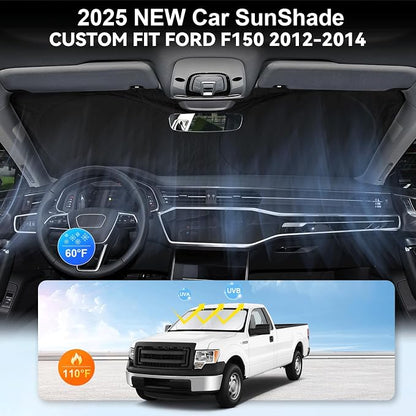 Sunshade for F150 Windshield Sun Shade Custom-fit for 2012 2013 2014 Ford F150 F-150 Lariat, King Ranch, Platinum, XL XLT Limited Raptor Accessories Foldable Front Window Cover Sun Visor UV Reflector