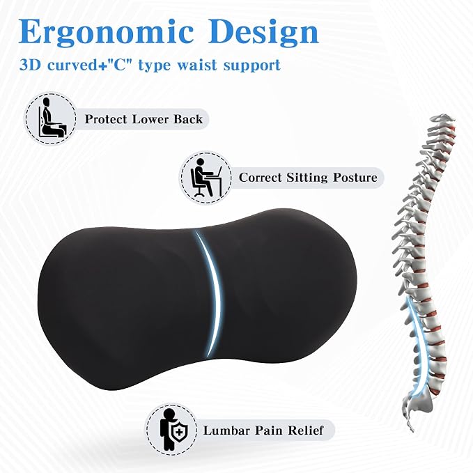 Lumbar Support Pillow for Office Chair - Lumbar Pillow for Car - Ergonomic Lumbar Support Pillow for Car Back Support Cushion