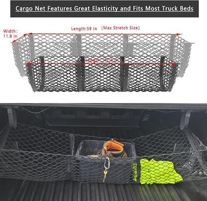 3 Pockets Truck Bed Cargo Net for Most Pickup Toyota Ford Dodge GMC Sierra Chevy Silverado Heavy-Duty Elastic Truck Organizer & Storage Grocery Holder Pickup Tailgate Netting -51.18"x 11.8"