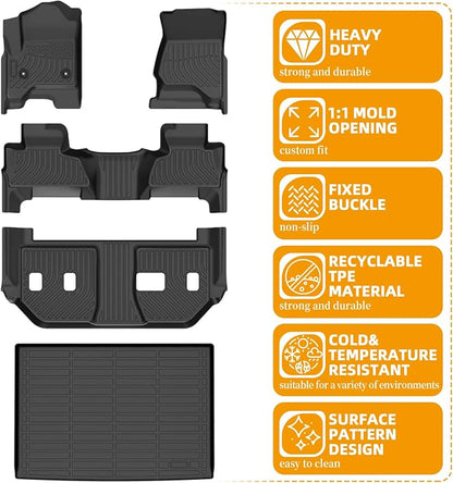 Floor Mats for Chevy Suburban 2015-2020, for GMC Yukon XL(with 2nd Row Bench), 7 Seats, 1st & 2nd & 3rd Row &Cargo Mat, TPE Non-Slip Waterproof Summer Winter Chevrolet Suburban Car Accessories