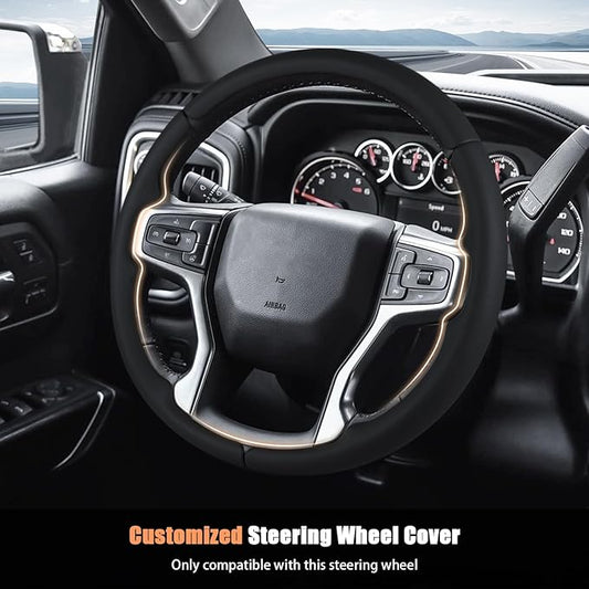 Aimato Customized Steering Wheel Cover for Chevy Silverado 1500 2019-2026/2500 3500 2020-2026/Blazer 2019-2025/Suburban Tahoe 2021-2024,Thin,Anti-Slip,Scratch-Resistant Car Accessory for Chevrolet