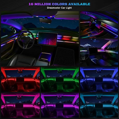 Dreamcolor Acrylic Interior Car LED Strip Light with Wireless APP, RGB 6 in 1 with 175 inches 593 LEDs Fiber Optic Strip Lights for Car, Music Sync Neon Car Ambient Neon Lighting Kits