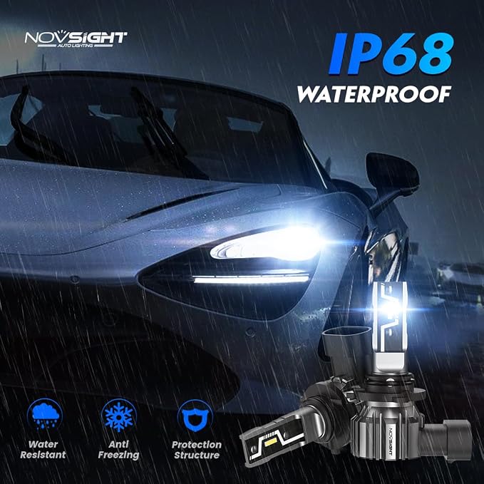 NOVSIGHT 9006 HB4 LED Light Bulbs - 500% 20,000LM Super Brighter 6500K Cool White Light Bulbs, 1:1 Design 50000+ Lifespan, Easy Installation, 9006 HB4 Automotive Fog Lamps, Pack Of 2