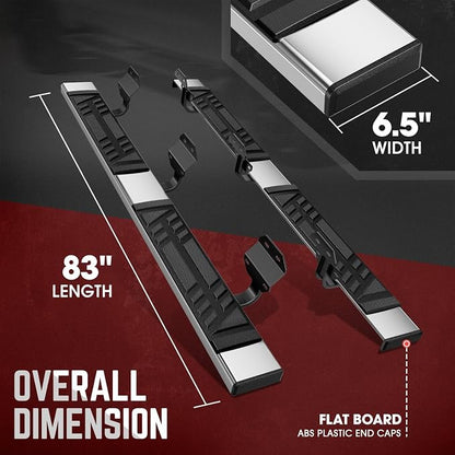 DNA Motoring 6.5" Flat Running Boards Side Step Nerf Rails Bars Compatible with Ford F150 2015-2024 / F250 SD F350 SD Crew Cab 2017-2024, STEPB-U-F25017-T1-C