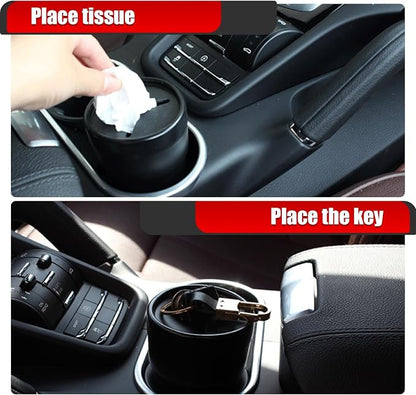2 PCS Car Multifunctional Trash Can with Lid, 250ML(0.06 Gallon) Coin Storage Bucket, Portable Mini Grocery Bag, Universal Storage Rack for Most Cars Homes (Black)