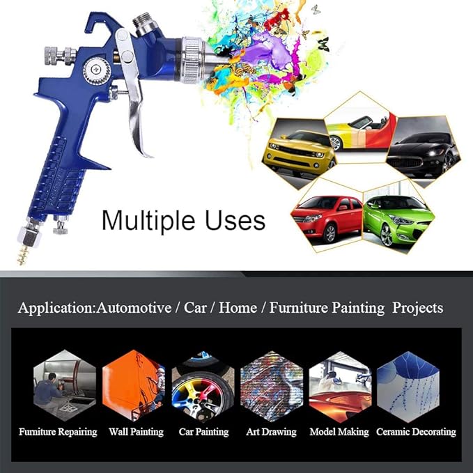 2-Sprayer HVLP Air Gravity Spray paint Gun,1.0mm 150ml & 1.4mm 600ml Auto Gravity Feed Painting with Locking Air Pressure Regulator Gauge Air Spray Nozzle Gun for Cake Decoration,Model Making