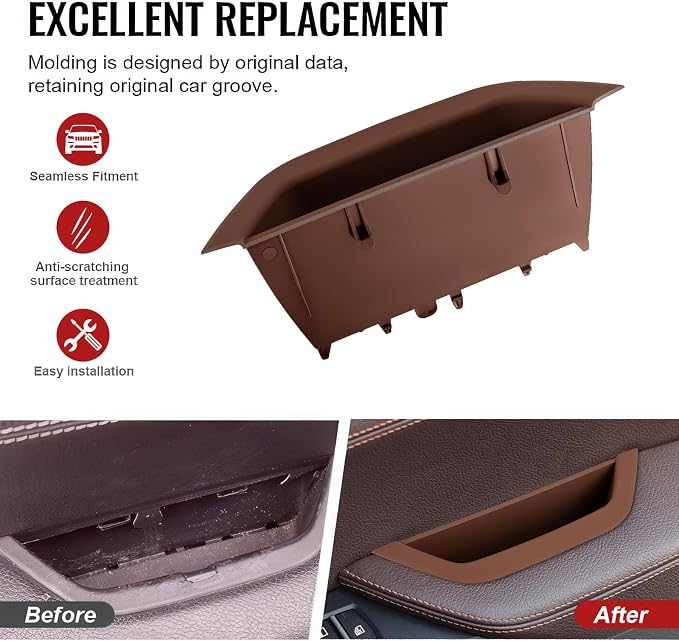 Brown Driver Side Door Armrest Handle Storage Compartment Compatible for BMW X3 F25 2010-2016 X4 F26 2014-2017 Cover Door Container Storage Box Door Armrest Cover