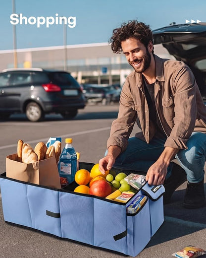 HOTOR Trunk Organizer for Car - Car Organizer, Foldable Trunk organizer for SUVs & Sedans, Sturdy Organization for Car Accessories, Tools, Sundries, Blue, 2 Compartments, 23.6"×14.2"×10.6"
