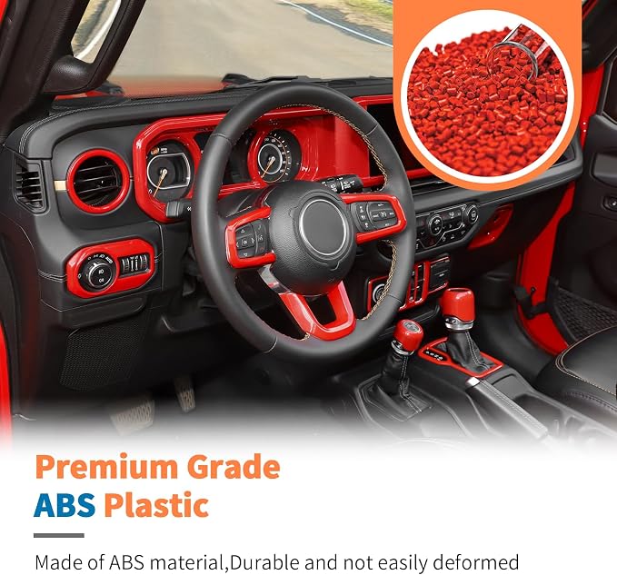 JeCar 14-Piece Red Interior Accessories Trim Kit for 2024-2025+ Jeep Wrangler JL 4XE Gladiator JT- Center Console Dash Panel Interior Upgrade