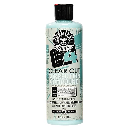 Chemical Guys C4 Clear Cut Correction Compound - Professional Paint Correction Polish for Cars, Trucks, SUVs, and RVs - Swirl, Hologram and Scratch Remover for a Smooth, Glossy Finish, 16 fl oz