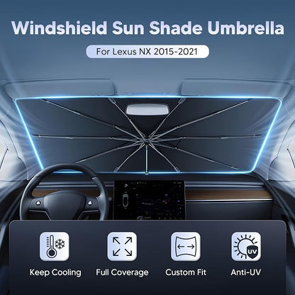 Autorder Windshield Sun Shade Umbrella for 2015-2021 Lexus NX NX300h/NX300/NX200t Accessories,Upgraded Ice Crystal Material,Easy Setup Umbrella Sunshade for Car Windshield,100% Sun Blocking