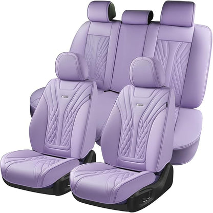 Coverado Car Seat Covers Full Set, 5 Seats Front Seat Cover and Back Seat Covers for Cars, Automotive Seat Covers Leather Waterproof Seat Covers, Car Seat Protectors Universal for Cars Purple