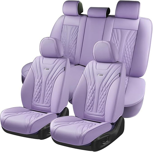 Coverado Car Seat Covers Full Set, Automotive Front and Rear Seat Covers with Backrest, Nappa Leather Car Seat Protectors Waterproof, Universal for Most Vehicles