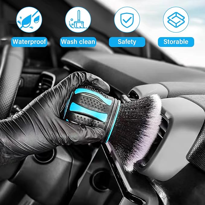 Ziciner Ultra Soft Detailing Brushes, Car XL Synthetic Brush Comes with Storage Rack, Auto Interior Dusting Brush Cleaning Tool Covers Large Area Inside or Outside Vehicles (Lake Blue)