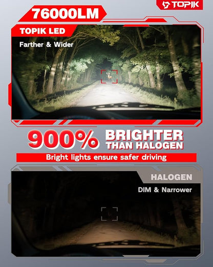 TOPIK H11 9005 Bulbs, [𝐋𝐚𝐭𝐞𝐬𝐭] 900% Ultra Brighter 𝟴𝟰,𝟬𝟬𝟬𝐋𝐌, H16/H9/H8 HB-3 Light Bulbs, Plug-N-Play, 1:1 Same Size, No Flicker, 99% Canbus Ready, Pack of 4
