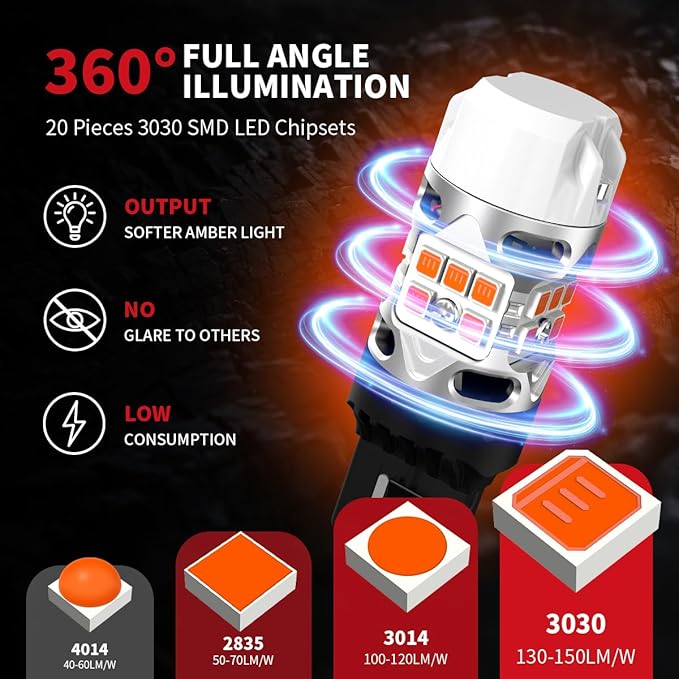 LASFIT 7440 LED Bulb Anti Hyper Flash Canbus 7443 Front or Rear Turn Signal Light 7444na 7441 7444 7440NA W21W WY21W Bulbs No Load Resistor Need, Upgraded Amber (Pack of 2)