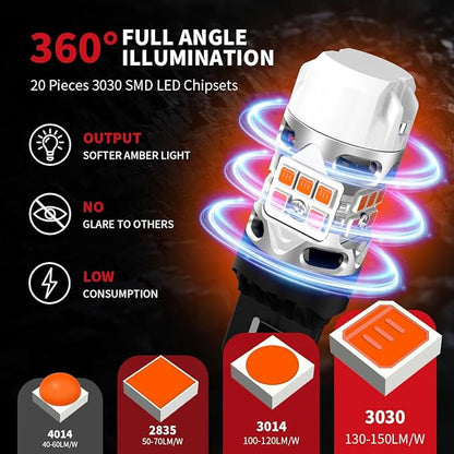 LASFIT 7440 LED Bulb Anti Hyper Flash Canbus 7443 Front or Rear Turn Signal Light 7444na 7441 7444 7440NA W21W WY21W Bulbs No Load Resistor Need, Upgraded Amber (Pack of 2)