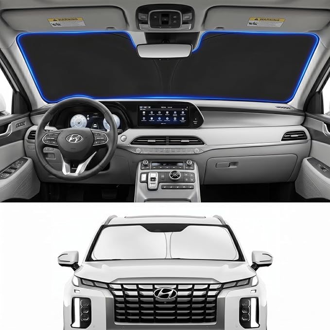 Custom Fit Windshield Sun Shade for Hyundai Palisade 2020-2026 | Custom Fit Windshield Cover, Blocks UV Rays, Double-Layer Heat Shield, Durable Frame, Easy Fold & Storage