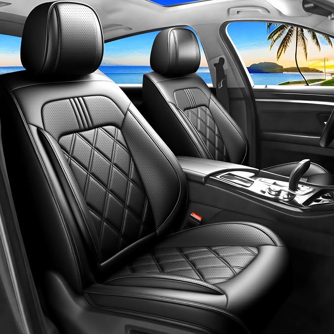 Taurus Car Seat Covers Fit for Ford Taurus 2002-2019, Premium Full Coverage Leather Automotive Seat Protectors, All Seasons Waterproof Breathable, Airbag Compatible, (Full Set, Black)